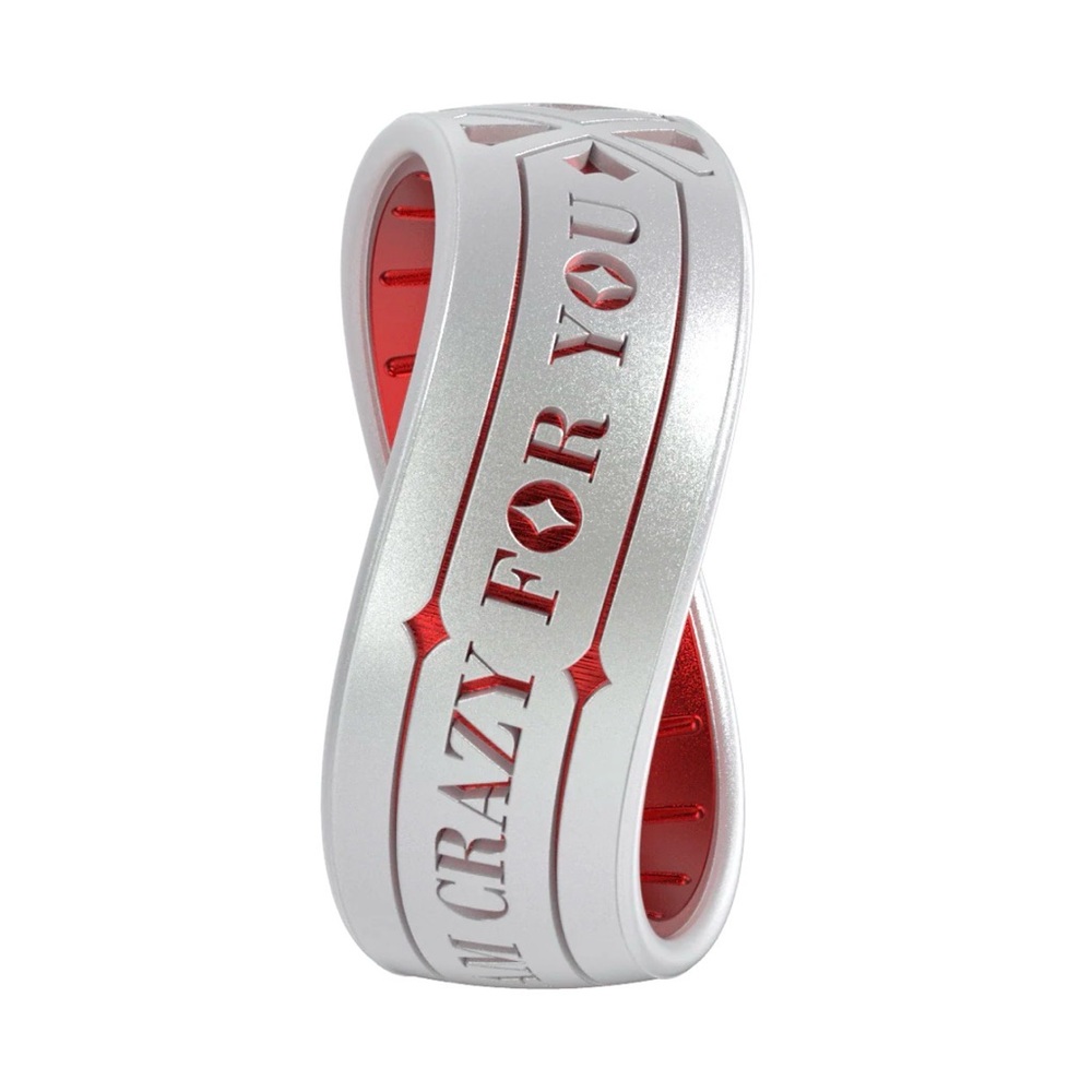 Women's Silver and Red Silicone Ring - Picture 3 of 5